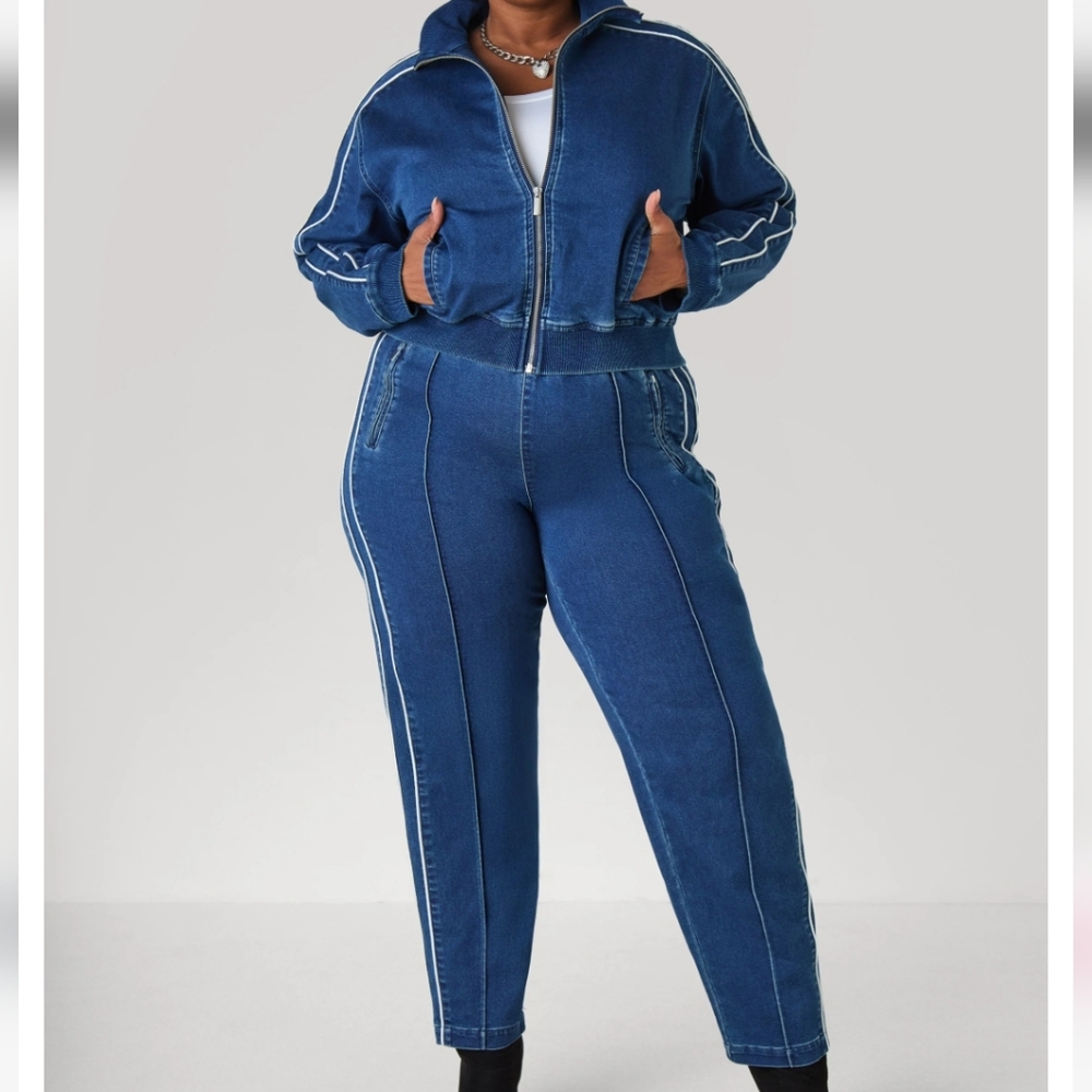 Piped Denim Track Jacket - Picture 3 of 5